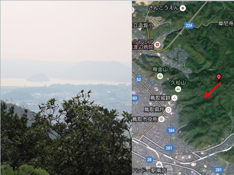 0805　トレック3　本陣山休憩棟から見た鳥取市街地と方角
