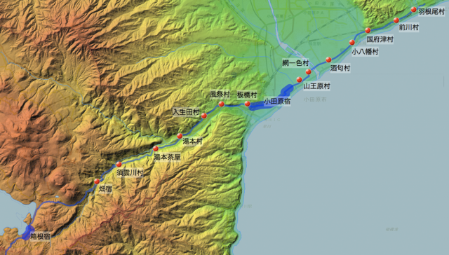東海道：足柄下郡中の各村の位置